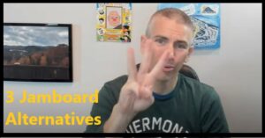 A picture of Richard Byrne holding up 3 fingers to indicate three free alternatives to Jamboard.